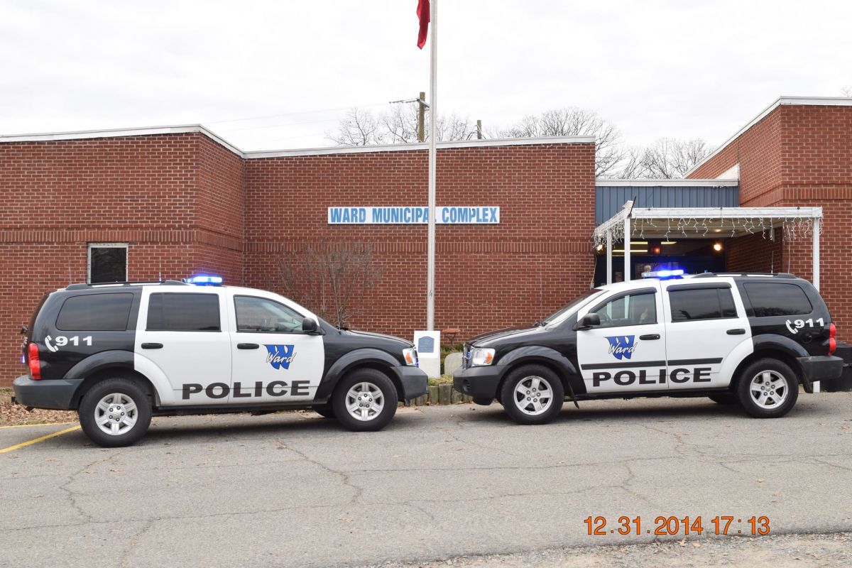 Picture of Ward Police Department Vehicles at City Hall