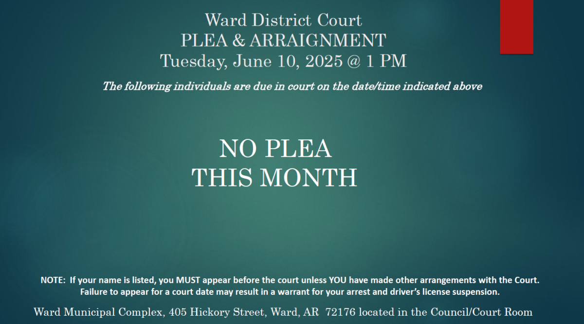 June 10 @ 1 PM, Plea & Arraignment