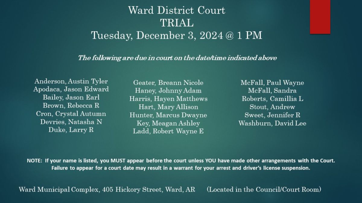 Trial Docket-Dec 3, 1PM