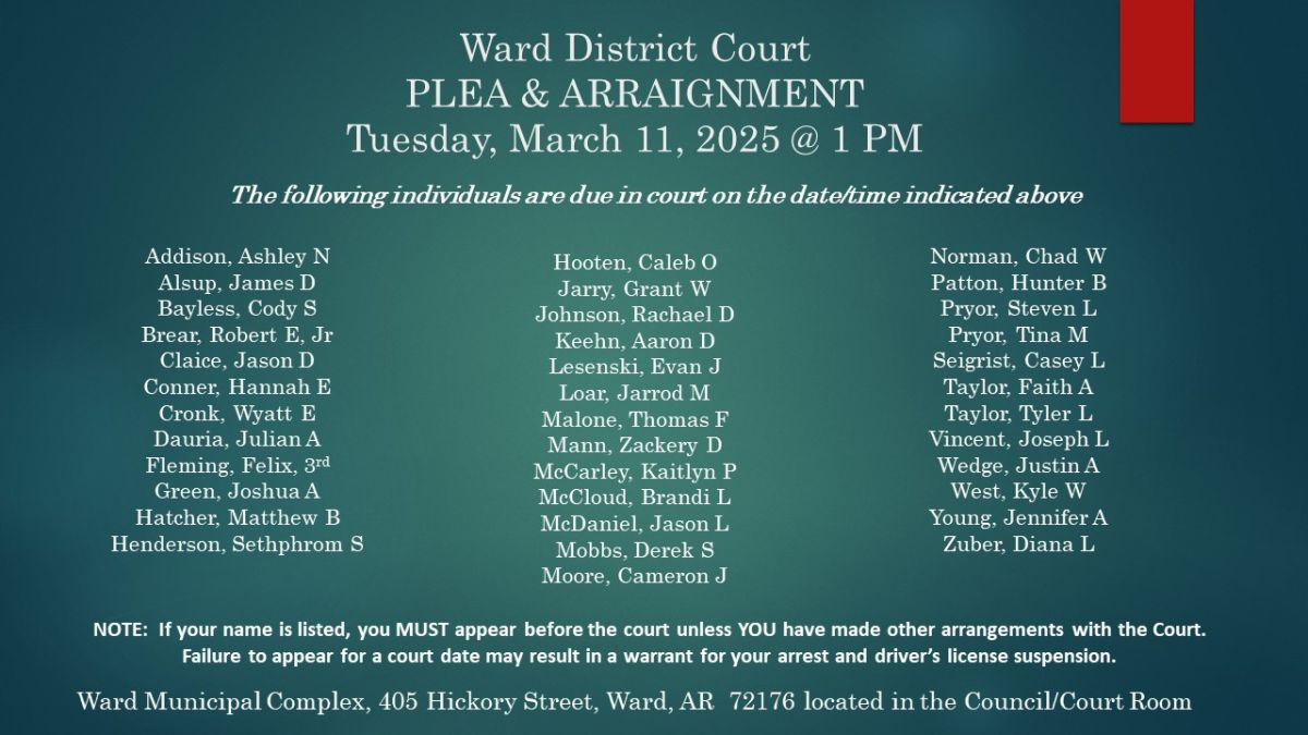 Plea and Arraignment - Mar 11, 1 pm