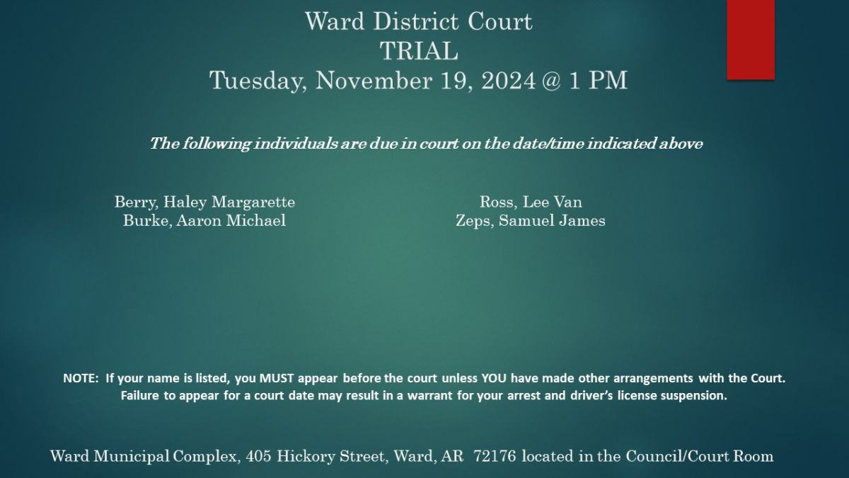 Trial Docket - Nov 19, 1 pm