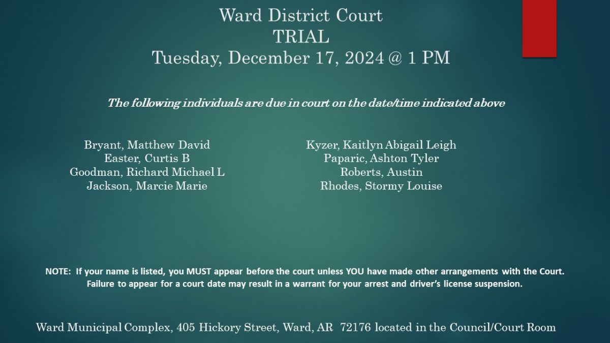 Trial Docket-Dec 17, 1 PM